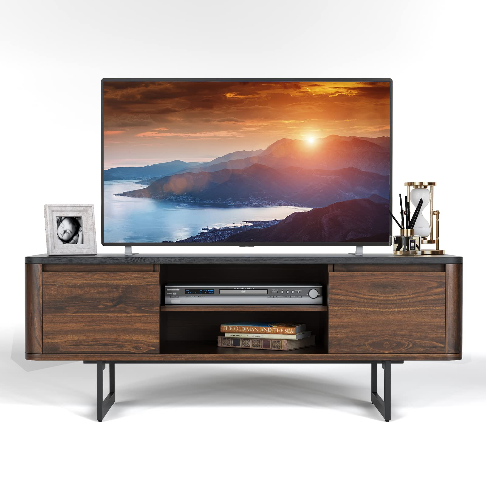 Meuble TV avec rangement pour téléviseurs jusqu'à 55 pouces, meuble TV 2 portes